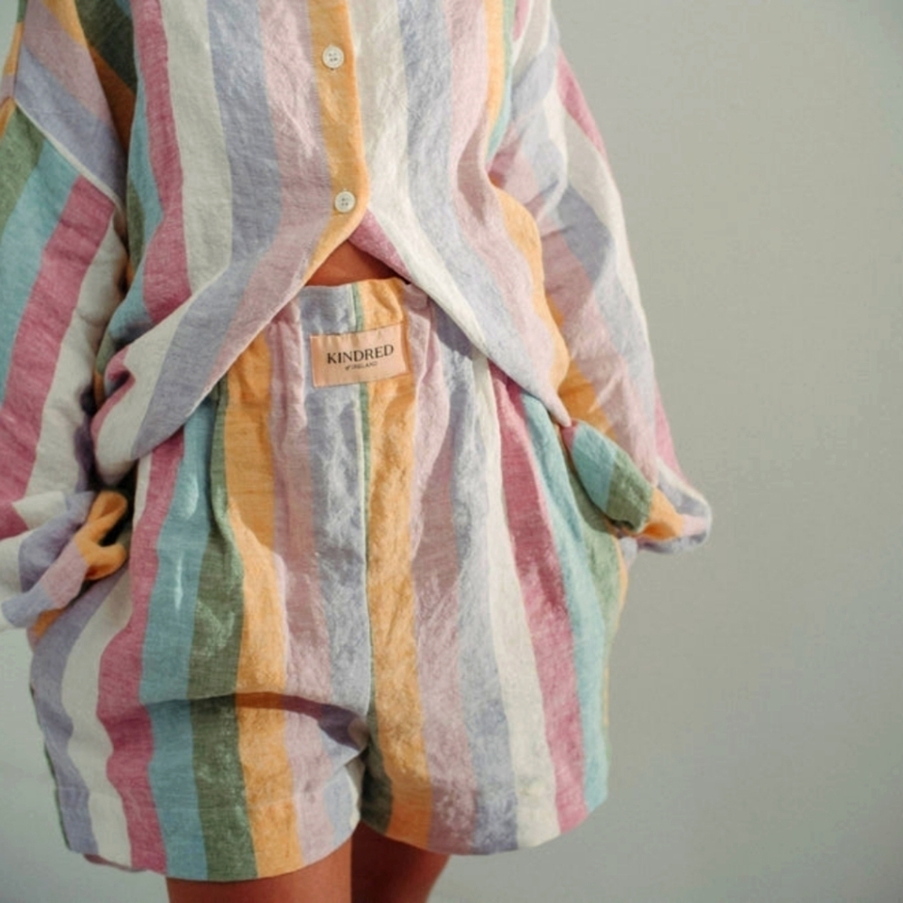 Kindred Of Ireland Dove Cadhla Shorts Striped Linen Size M/L *sold Out*